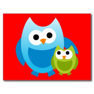 Owl Owls Birds Mom Baby Love Happy Cute Cartoon Postcards