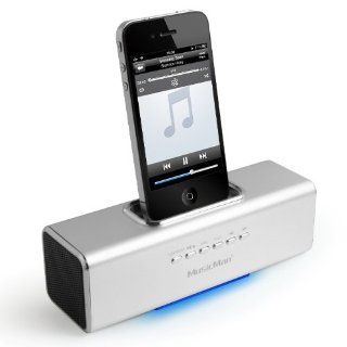 MusicMan TXX3549 Soundstation/Stereo Lautsprecher mit integriertem Akku (MP3 Player, Micro SD Kartenslot, USB Steckplatz, iPhone/iPod Dock) silber: Heimkino, TV & Video