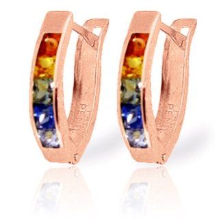 14k Rose Gold Multi colored Sapphire Oval Hoop Huggie Earrings: Jewelry