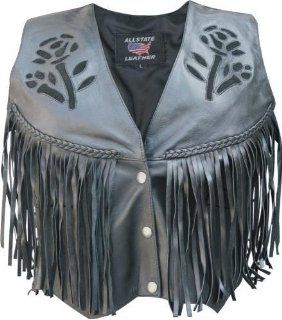 Ladies Black Rose Vest with Fringe and Braid Detail, side laces   2X   AL2307: Automotive