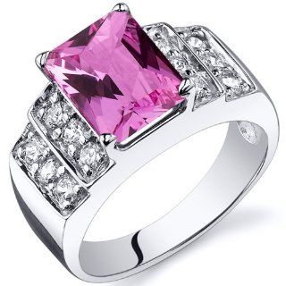 Radiant Cut 3.00 carats Created Pink Sapphire Cubic Zirconia Ring in Sterling Silver Rhodium Nickel Finish Available in Sizes 5 thru 9 Jewelry