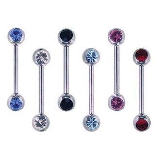 316L Surgical Steel Double Gem Barbells Nipple Jewelry   14G   1/2"   Blue   Sold Individually Body Piercing Barbells Jewelry