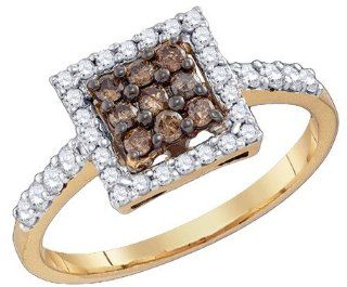 Wedding Ring Sets 0.51CTW COGNAC DIAMOND FASHION RING 10KT Yellow Gold Jewelry
