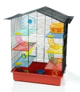 Pet Product Distribution Hamsterkfig / Drahtkfig mit Haus / Laufrad / 3 Plattformen / 5 Rhren 49 x 33 x 55 cm mehrfarbig: Haustier