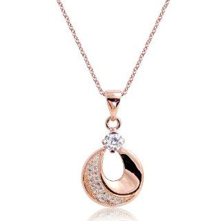 PRJewelry 18k Rose Gold Plated Cubic Zirconia Beautiful Pendant Necklace 16"+ 2" Extender: Jewelry