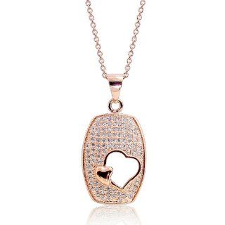 PRJewelry 18k Rose Gold Plated 0.81ct Cubic Zirconia Heart Pendant Necklace 16" + 2" Extender: Jewelry
