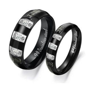 Stainless Steel Triple Cubic Zirconia Gem "Forever Love" Engraved Couple Rings Set for Engagement, Promise, Eternity R020 (His Size 7,8,9,10; Hers Size 5,6,7,8). Please Email Sizes Jewelry