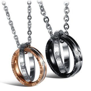 His & Hers Matching Set Titanium Stainless Steel Couple Pendant Necklace Korean Love Style in a Gift Box (One Pair): Jewelry