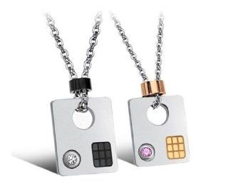 His & Hers Matching Set Titanium Couple Pendant Necklace Korean Love Style in a Gift Box (One Pair) (Hers): Jewelry