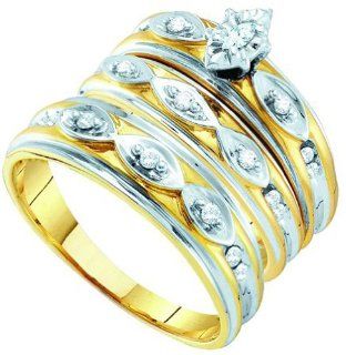 10k Yellow Gold Natural Marquise Diamond Mens Womens His + Hers 2 tone Wedding Engagement Bridal Ring & Anniversary Band Set   .30 (1/3) Ct.t.w.: Jewelry
