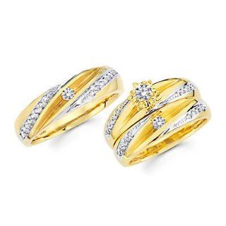 .56ct Diamond 14k Two Tone Gold Engagement Wedding Trio His and Hers 3 Ring Set (G H, I1): Jewelry