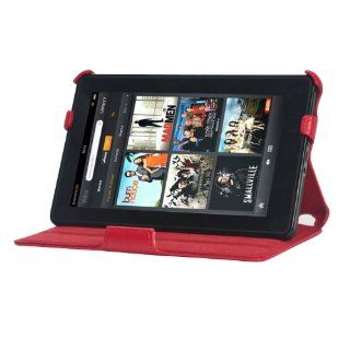 YooMee Red  Kindle Fire 7 Inch Android Tablet Leather Case Cover Folio with Multi Angle Stand and Hand Strap (Red with Red Interior)(NOT Compatible with Fire HD): Kindle Store