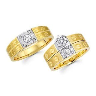 .44ct Diamond 14k Two Tone Gold Engagement Wedding Trio His and Hers Ring Set (G H, I1): Jewelry