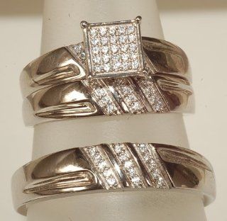 His and Her's Silver Engagement /Wedding Trio Ring Set: Engagement Rings For Men: Jewelry