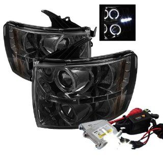 High Performance Xenon HID Chevy Silverado 1500/2500/3500 13 Halo LED ( Replaceable LEDs ) Projector Headlights with Premium Ballast   Smoke with 4300K OEM White HID Automotive