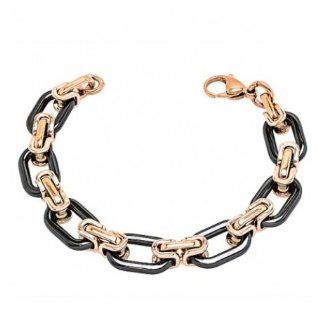 Black Ceramic & Rose Gold Plated 316L Stainless Steel Link Bracelet: Jewelry