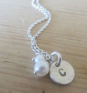 personalised silver disc and pearl necklace by samphire jewellery