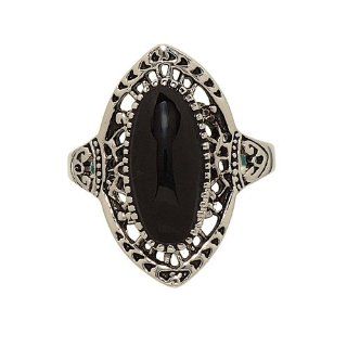Antique Finish Black Onyx Rhodium Plated Fashion Ring: Jewelry