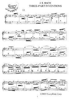 Bach J.S. 3 Part Inventions Invention No. 11 Instantly  and print sheet music J.S. Bach Books
