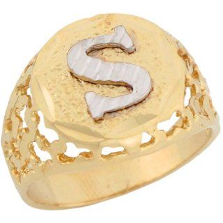 10k Two Tone Gold Unique Filigree Letter S Stylish Mens Initial Ring Jewelry