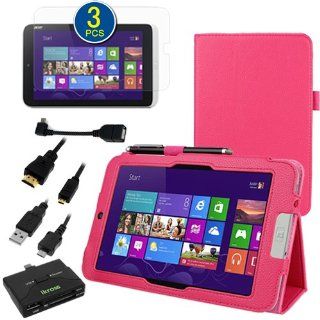 BIRUGEAR SlimBook Leather Folio Stand Case with Screen Protector, HDMI Cable, OTG Adapter for Acer Iconia W3 810  8.1'' Windows 8 Tablet   (Hot Pink Case): Computers & Accessories