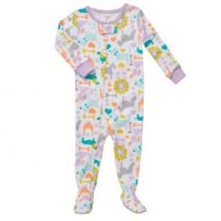 Carter's Baby Girls One Piece Cotton Knit Footed Sleeper Pajamas "Doggie Love" (12 Months): Clothing