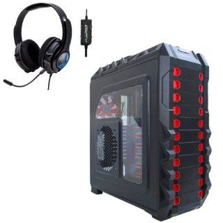 Casecom Black and Red Gaming Case ( CL 86 ) Full Tower 23" with Tool Less Bays + GamesterGear P3210 Gaming Headset with RUMBLE Effect for PS3 or Desktop, PSU Not Included  Desktop Computers  Computers & Accessories