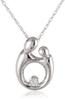 Duragold 14k White Gold Diamond Accent Polished Mother and Child Pendant Necklace, 18": Jewelry