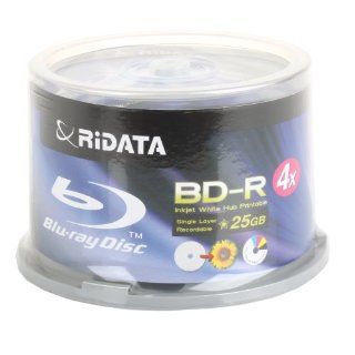 Ritek Ridata Blu Ray (BD R) White Inkjet Hub Printable 4X BD R Media 25GB 50 Pack in Cake Box (BDR 254 RDIWN CB50): Electronics