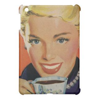 Vintage Beverages, Smiling Woman Drinking Coffee iPad Mini Cases
