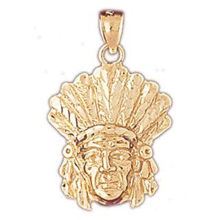 14K Yellow Gold Indian Head Pendants Jewelry