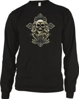 Skulls Cross and Motorcycle Engine Mens Thermal Shirt, Brotherhood Of Bikers Mens Long Sleeve Thermal: Clothing