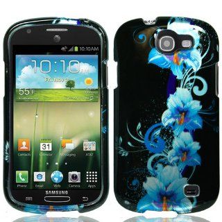 p2s88 Black with Blue Hawaiian Flower Snap on Crystal Hard Skin Phone Cover Case for Samsung Galaxy Express I437: Cell Phones & Accessories