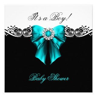 Baby Shower Boy Baby Teal Blue Black White Announcement