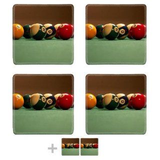Pool Hall Billiards Table Balls Square Coaster (6 Piece) Set Fabric Rubber 5 1/8 Inch (130mm) Size Coaster Cup Mug Can Water Bottle Drink Coasters Stain Resistance Collector Kit Kitchen Table Top Desk: Kitchen & Dining