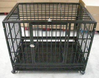48" Black Commercial Quality Heavy Duty Pet Dog Crate w/Wheels : Pet Kennels : Pet Supplies