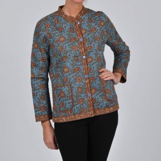 La Cera La Cera Womens Quilted Mandarin Collar Jacket Blue Size S (4 : 6)