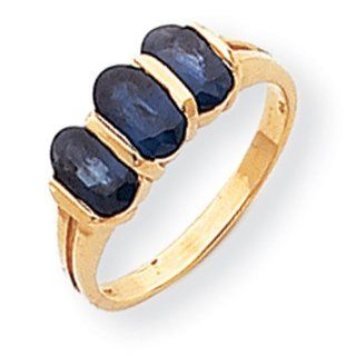 14k Polished 3 stone 6x4 Oval Gemstone Ring Mounting: Jewelry