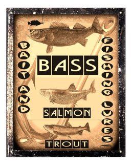 Bass salmon trout fishing lures bait sign fishing pole hook / mancave vintage wall decor 279 : Decorative Plaques : Everything Else