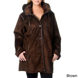 Excelled Excelled Womens Plus Size Black Faux Shearling Coat Brown Size 3X (22W : 24W)