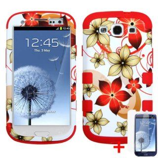 SAMSUNG GALAXY S3 I9300 RED ORANGE FLOWER ORANGE HYBRID COVER HARD GEL CASE +FREE SCREEN PROTECTOR from [ACCESSORY ARENA]: Cell Phones & Accessories