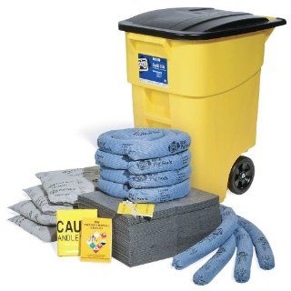 New Pig KIT273 94 Piece Spill Kit in High Visibility Mobile Container, 35 Gallon Absorbency, Bright Yellow Industrial Spill Response Kits