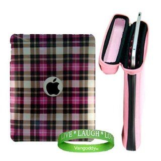 Apple iPad MB292LL/A Tablet Accessories, Protection Kit : PINK Snug Fit Canteen Style Hard Cube Case with Tilt Stand for Apple Ipad Tablet + Pink Plaid Designer iPad Snap On Case + VG Live * Laugh * Love Silicone Wrist band!!!: Computers & Accessories