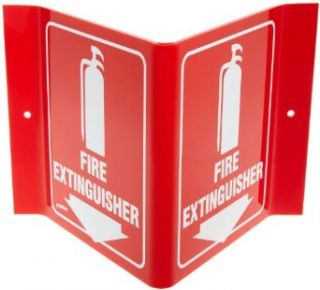 Brady V1FE15A 6" Height, 9" Width, 4" Depth Acrylic White On Red Color Standard "V" Sign Legend "Fire Extinguisher (With Picto)": Industrial Warning Signs: Industrial & Scientific