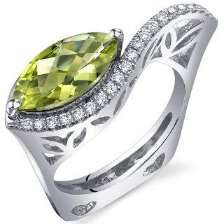 Filigree Style 2.00 Carats Marquise Cut Peridot Ring in Sterling Silver Rhodium Finish Size 5 to 9 Peora Jewelry