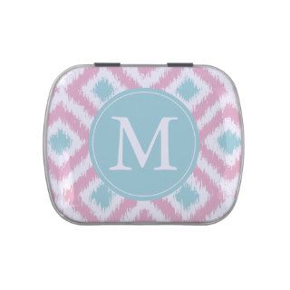 Monogrammed Pink Mint Diamond Ikat Pattern Jelly Belly Candy Tin