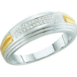 0.10 Carat (ctw) Platinum Plated Sterling Silver White Diamond Men's Hip Hop Wedding Band Ring: Jewelry