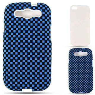 Cell Armor I747 PC JELLY 3D309 Samsung Galaxy S III I747 Hybrid Fit On Case   Retail Packaging   3D Embossed Blue/Black Checkers Cell Phones & Accessories