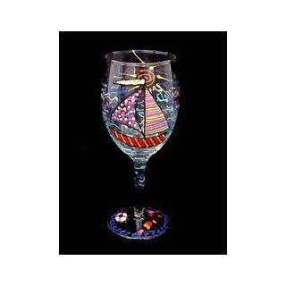 Sailboat Regatta Design   Hand Painted   Wine Glass   8 oz Kitchen & Dining