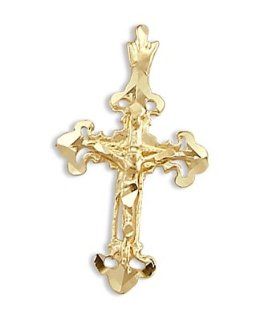 Nugget Cross Pendant Solid 14k Yellow Gold Charm Religious 1.00 inch: Jewelry